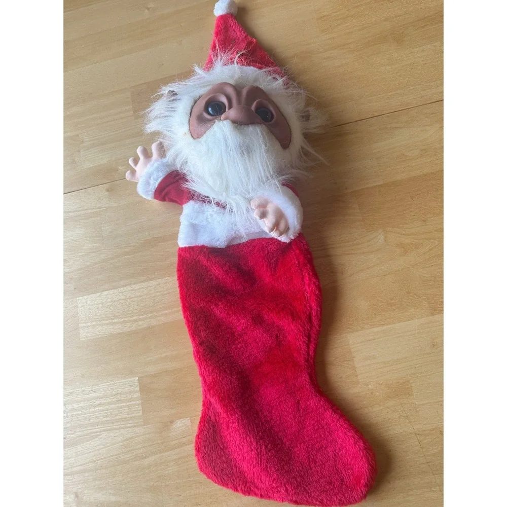 Santa Norfin Troll Doll Big Head White Beard Christmas Stocking Smithy VTG